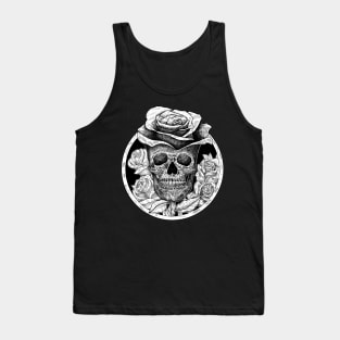 Skull head rose black and white Tank Top